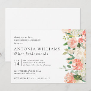 Invitation Dans Fleur Floral Peach Pink Bridesmaid Déjeuner I