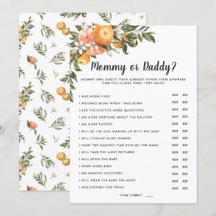 Invitation Dans le Baby shower en fleurs Jeu maman ou papa
