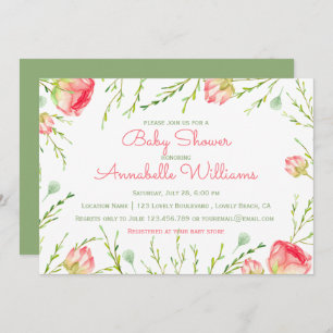 Invitation Dans le jardin   Baby shower floral aquarelle