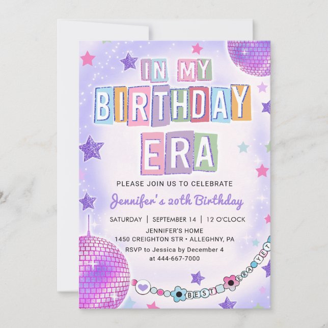 Invitation Dans Mon Anniversaire Purple Disco Anniversaire (Devant)