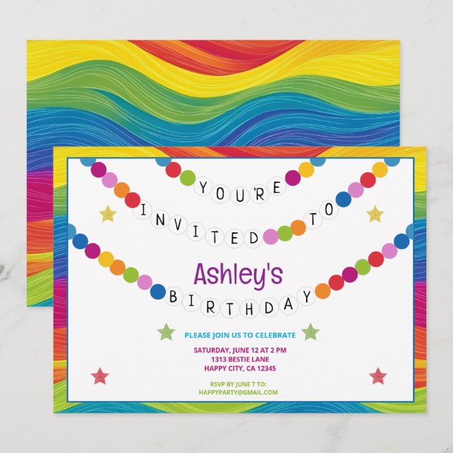 Invitation Dans Mon Bracelet D'Amitié Fête D'Anniversaire (Devant / Derrière)