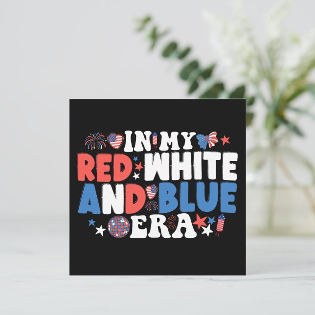 Invitation Dans Mon Ère Rouge Blanc Et Bleu 4 juillet Drôle (Debout devant)