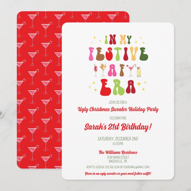 Invitation Dans Mon Festive AF Era Sassy Noël 21e anniversair (Devant / Derrière)