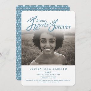 Invitation Dans nos coeurs photo funérailles blanc bleu invit