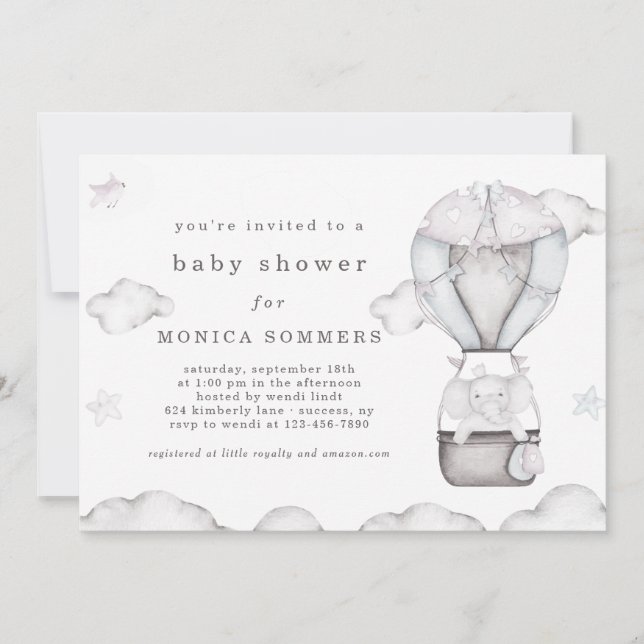 Invitation Dans un Baby shower nuageux (gris) (Devant)
