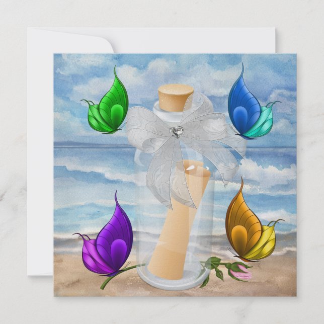 "Invitation dans une bouteille" - Plage Invitation (Devant)