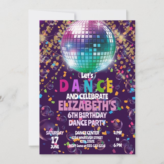 Invitation Danse Anniversaire Fête Enfants Personnalisé (Devant)