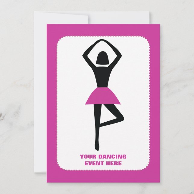 Invitation Danse ballerine noir, couleur rose chaud (Devant)