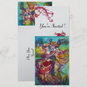 Invitation DANSE CARNIVALE Champagne bleu rouge vif