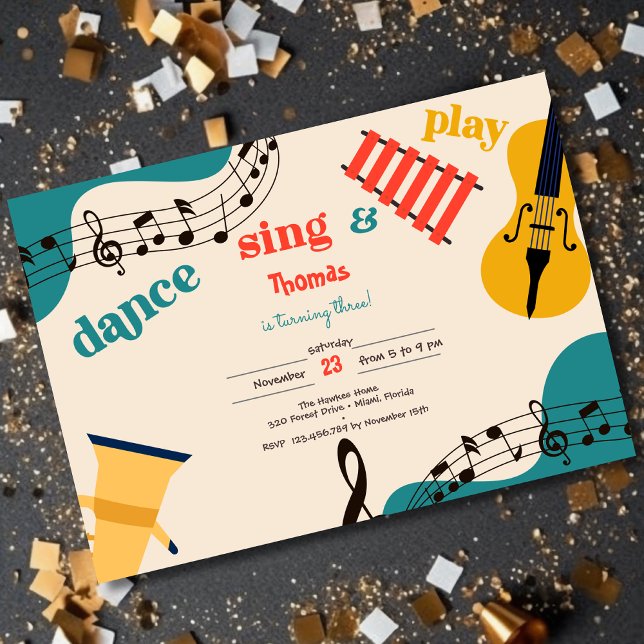 Invitation Danse chanter et jouer anniversaire de enfant (Créateur téléchargé)
