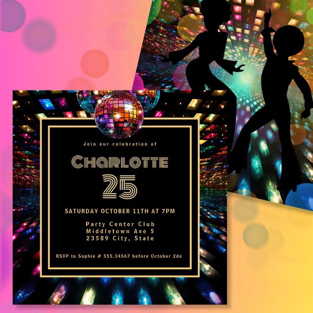 Invitation Danse disco colorée 25e anniversaire (Créateur téléchargé)