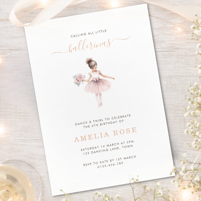 Invitation Danse et Twirl Ballerina Anniversaire Simple Éléga (Créateur téléchargé)