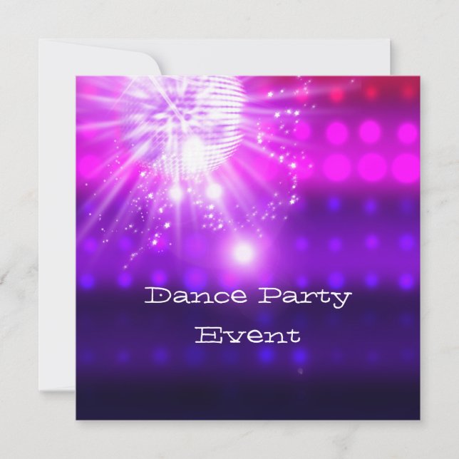 Invitation Danse Événement Pink Purple Silver Mirrorball (Devant)