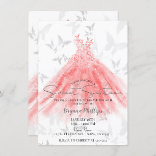 Invitation Danse Papillon Coral Orange Robe Douce 16 Partie