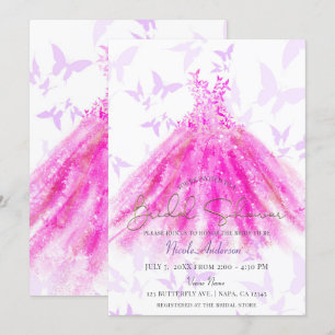 Invitation Danse papillon Purple & Robe Rose Fête des mariées
