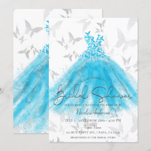 Invitation Danse Papillon Robe Aqua Bleu Shower de Mariage