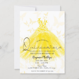 Invitation Danse papillon Robe étincelante jaune Quinceañera