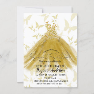 Invitation Danse Papillon Robe Jaune Or Doré Douce 16 Ans