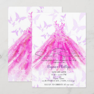 Invitation Danse Papillon Robe Violet Chaud Rose Foncé Sweet