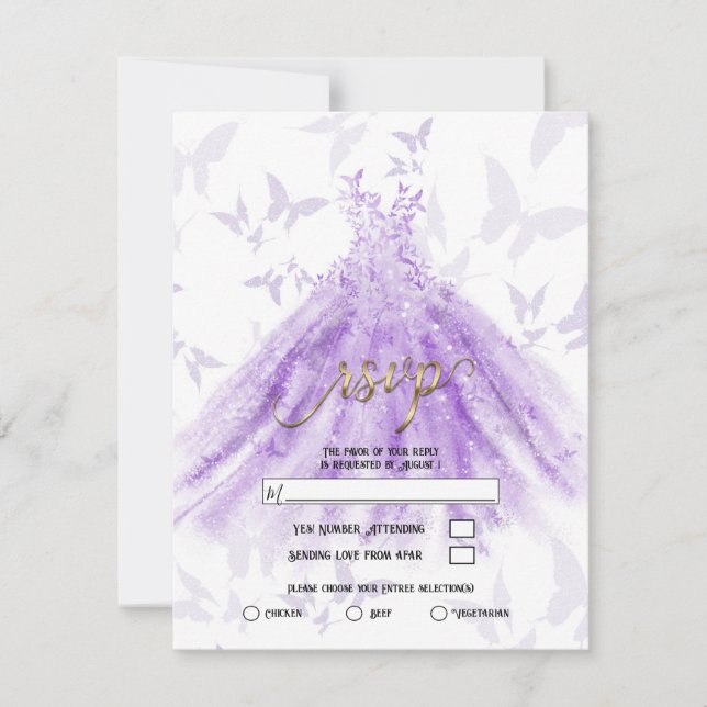 Invitation Danse Papillon Robe Violette Réponse Mariage   (Devant)