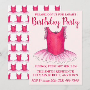 Invitation Danse rose Ballerina Tutu Ballet Anniversaire