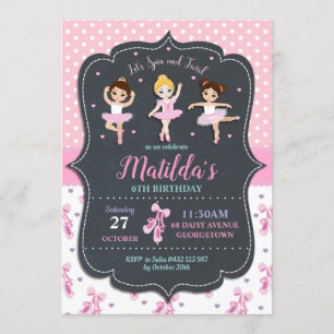 Invitation Danse rose de ballet de tutu d'anniversaire de