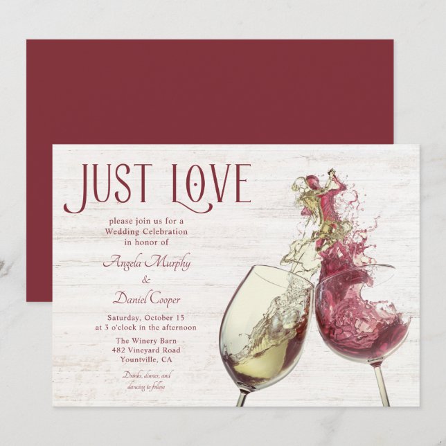 Invitation Danse Rouge Blanc Vin Juste Amour Mariage Célébrat (Devant / Derrière)