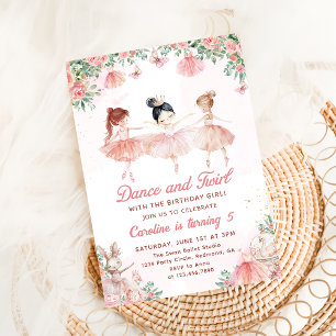 Invitation Danse & Twirl Ballerina Girl Anniversaire Invitati