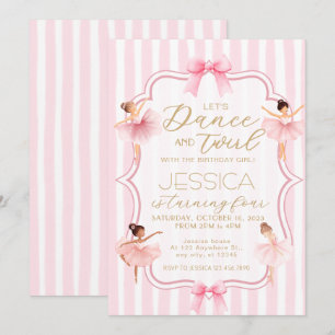 Invitation Danse & Twirl Rose Ballerina Ballet Anniversaire