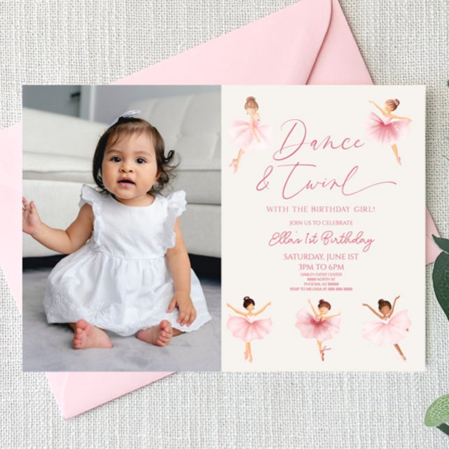 Invitation Danse & Twirl Rose Ballerina Ballet Anniversaire (Créateur téléchargé)
