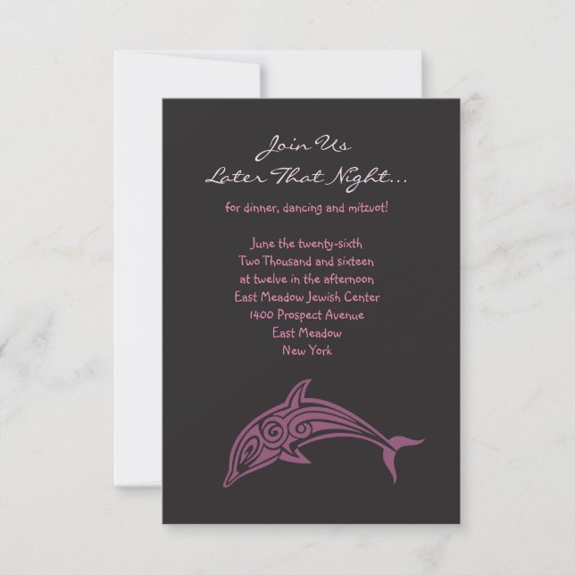 Invitation DANSER Bat mitzvah de la fête des DALPHINS rose (Devant)