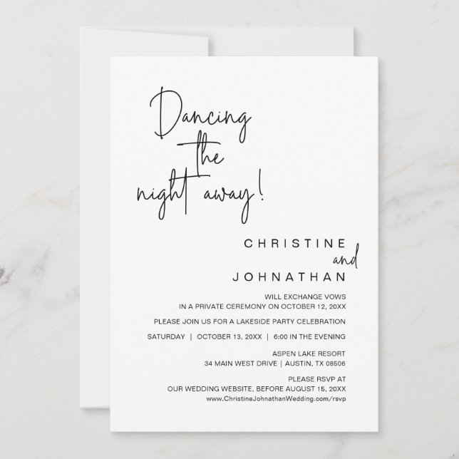 Invitation Danser La Nuit, Mariage Elopement Party (Devant)