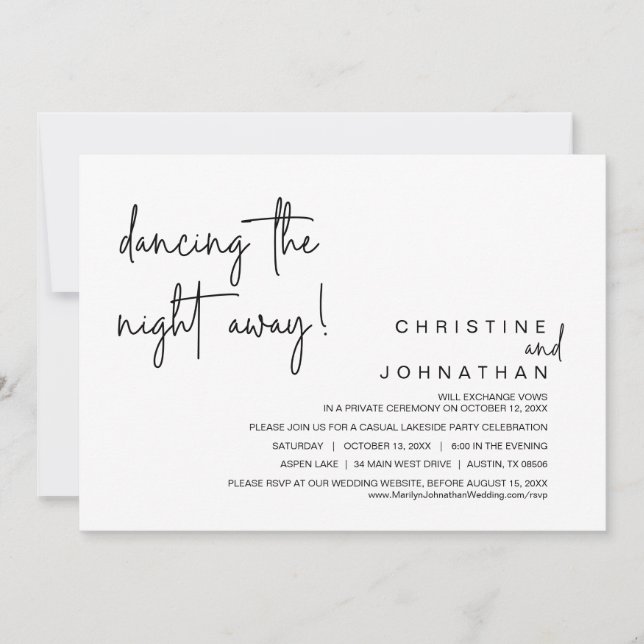 Invitation Danser La Nuit, Mariage Elopement Party In (Devant)