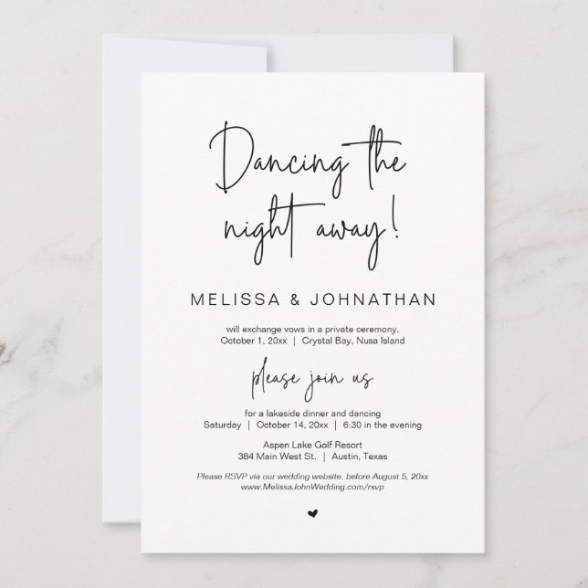 Invitation Danser toute la nuit, Mariage Elopement Party (Devant)