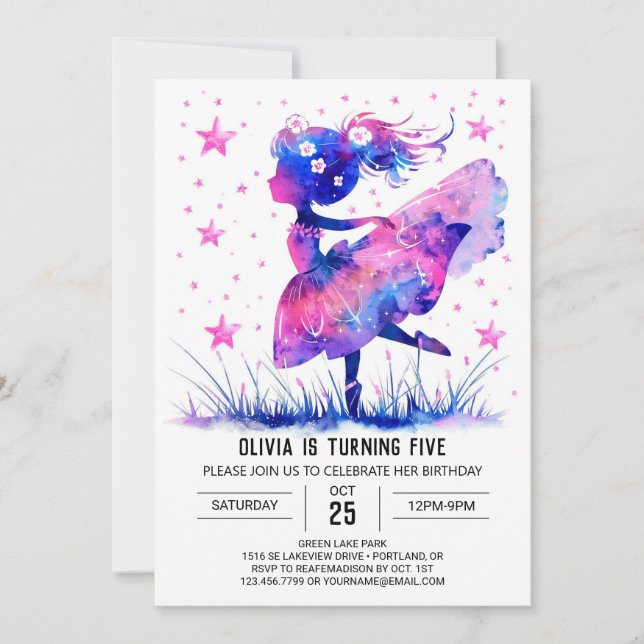 Invitation Danseur d'aquarelle Ballerina Anniversaire (Devant)