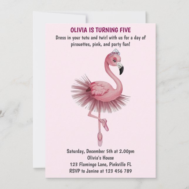 Invitation Danseur de ballet Flamant rose Anniversaire (Devant)