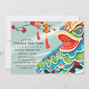 Invitation Danseur du lion bleu chinois