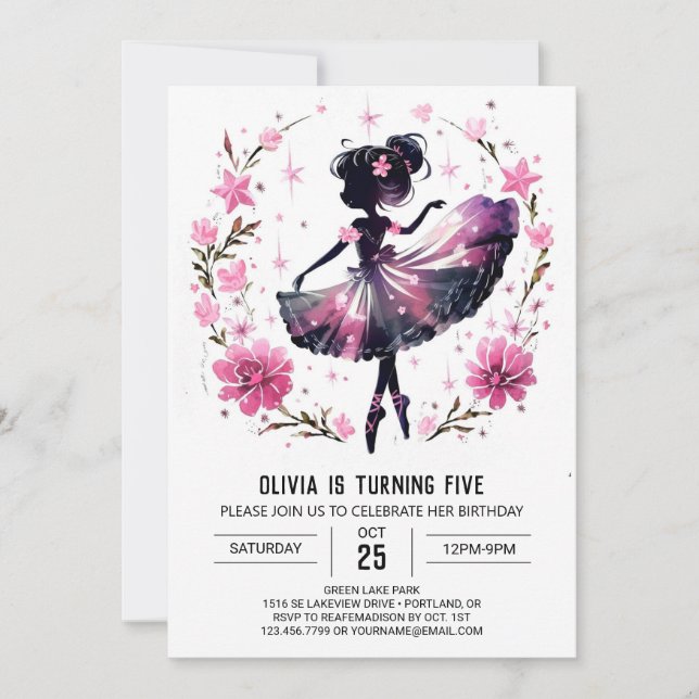 Invitation Danseur Editable Ballerina Anniversaire (Devant)