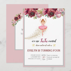 Invitation Danseuse Bellerina   Ballet floral rose Anniversai