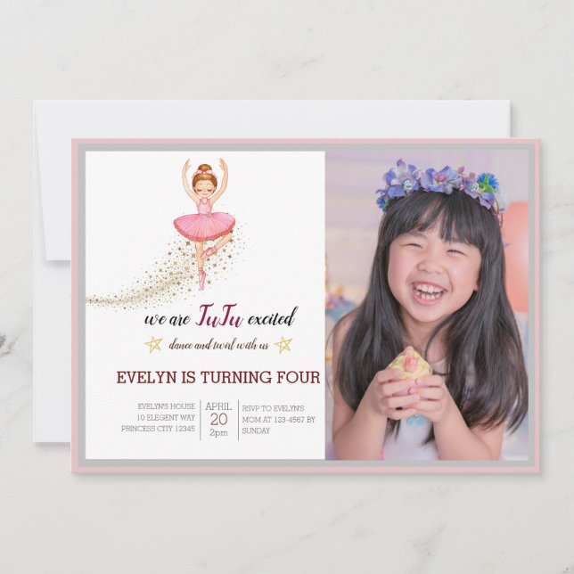 Invitation Danseuse Bellerina | Ballet floral rose Anniversai (Devant)