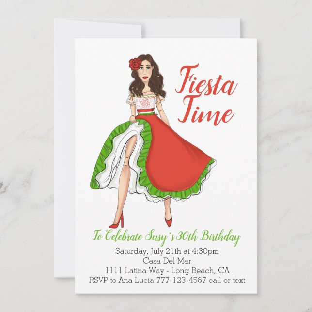 Invitation Danseuse folklorique mexicaine - 30e anniversaire  (Devant)