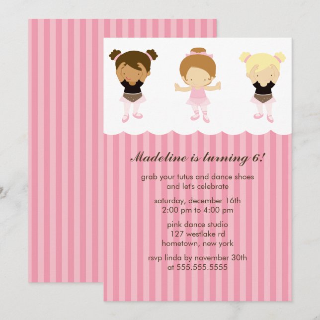 Invitation Danseuses de ballet adorables Fêtes d'anniversaire (Devant / Derrière)
