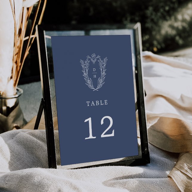 Invitation DAPHNE Bleu foncé Nombre minimal de Mariages (DAPHNE Dark Blue Minimal Wedding Table Numbers)