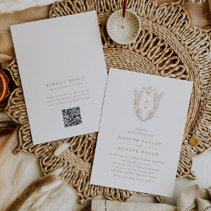 Invitation DAPHNE QR Code Or Blanc Floral Classy Mariage