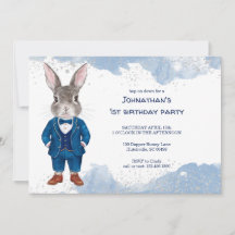Dapper Bunny dans un costume bleu garçon fête d'an