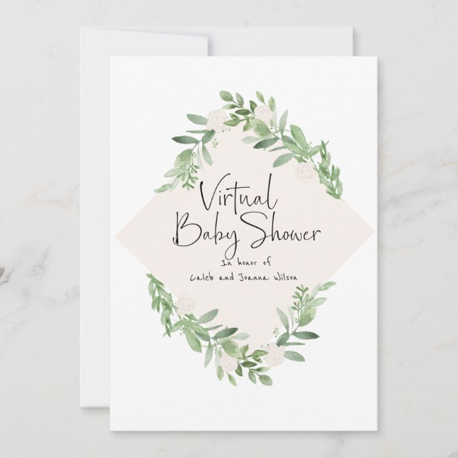 Invitation d'aquarelle de Baby shower virtuel pour (Devant)