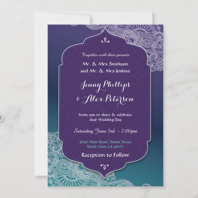 Invitation d'Arabe de noce de bijou de style de (Devant)