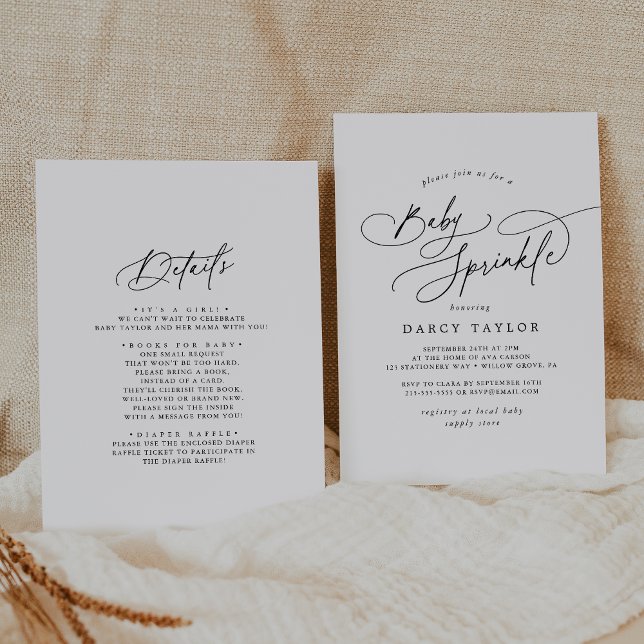 Invitation DARCY Minimaliste unique Black White Baby Sprinkel (DARCY Minimalist Unique Black White Baby Sprinkle Invitation)