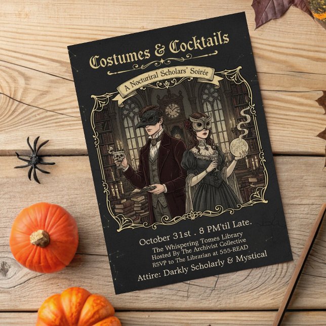 Invitation Dark Academia Costumes & Cocktails Halloween Party (Créateur téléchargé)