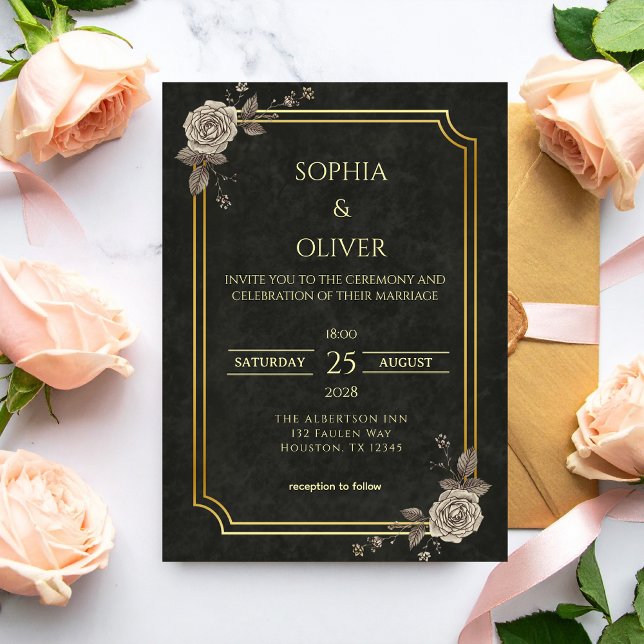 Invitation Dark Academia Gothic Black Gold Elegant Wedding (Créateur téléchargé)
